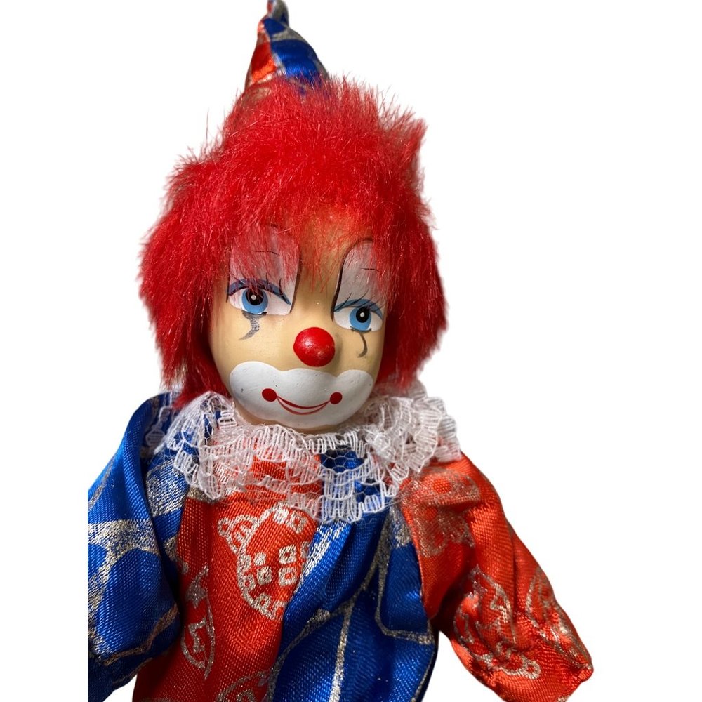 Clown Doll with Red Hair and red/ blue outfit - Picture 2 of 16